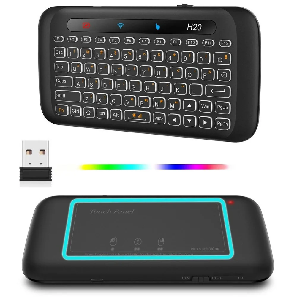 

Colorful Backlit Mini Wireless Air Keyboard H20 Handheld Remote Multi-Touchpad Fly Air Mouse for Android TV Box Smart TV Laptop