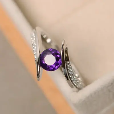 Purple UMODE, винтажное изящное зеленое кольцо с кубическим цирконием для женщин, обручальные кольца на палец, роскошные фирменные дизайнерские ювелирные изделия UR0511 - Цвет основного камня: Purple