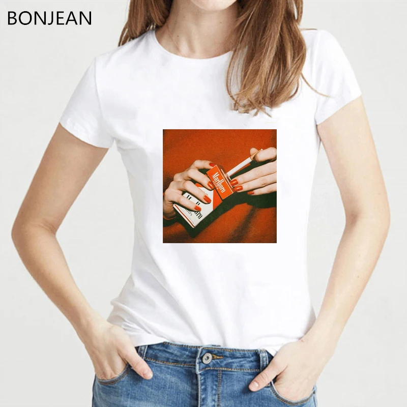 Vintage Aesthetic t shirt women red Cigarette printed bad girl tshirt femme Korean Style 90s Ulzzang tumblr clothes | Женская одежда