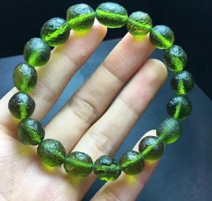 10 мм зеленый драгоценный камень MOLDAVITE метеорит ударопрочный стеклянный браслет