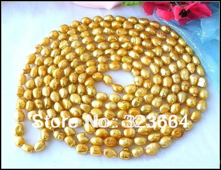 Горячая распродажа! Длинное ожерелье из золотистого пресноводного