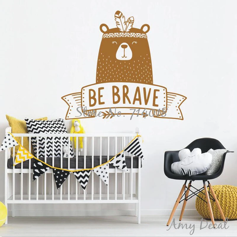 Наклейка на стену Be Brave наклейка с милым родовым медведем для детской комнаты