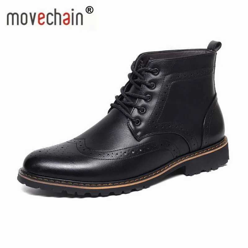 Movechain Для мужчин кожаные высокие повседневные туфли на плоской подошве бренд
