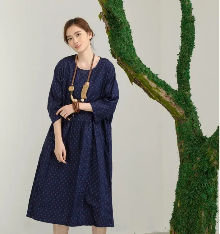 Ethnic Style Mori Girl Vintage Dress Women's Floral Medium Long Casual Shirt Robe Tunique Femme Hippie Boho Female Dresses | Женская
