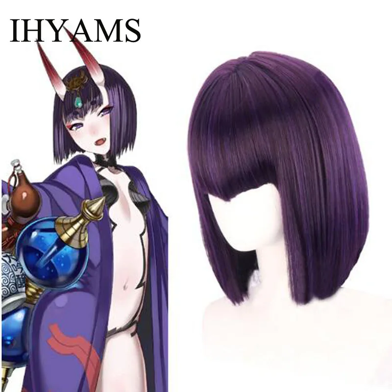 Shuten-douji косплей парик Fate Grand Order слуга ассасин фиолетовый короткий Синтетический Бобо прямые волосы+ парик Кепка - Цвет: as the picture