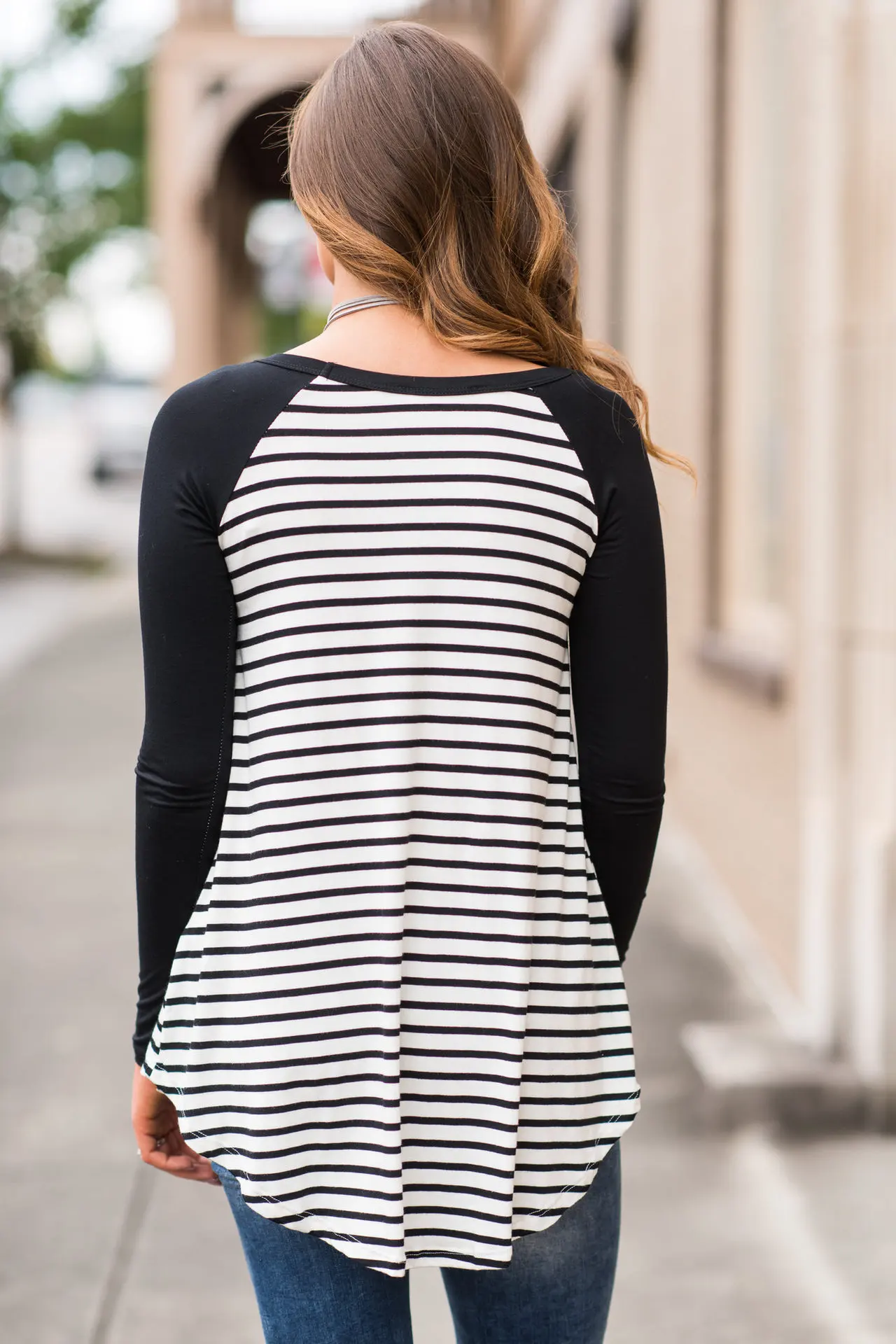 Женские полосатые футболки 2017 осенние классические с круглым вырезом и длинными