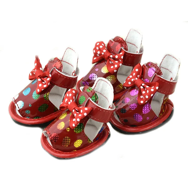 Cute bow small Pet cat Dog Shoes breathable Pu leather summer chihuahua sandal nonslip dog boot booties for | Дом и сад