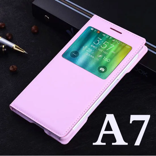 A7 Pink YKSPACE, 6 цветов, умный вид, авто режим сна, пробуждение, откидная крышка из искусственной кожи чехол для samsung Galaxy A5 A7 A500 A700 - Цвет: A7 Pink