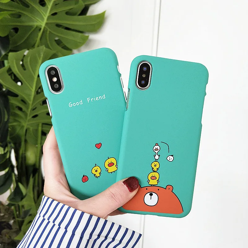 Cartoon Phone Cases for iPhone X XR XS Max Cute Chicken and Duck Slim Hard Back Cover 6 6s 7 8 Plus |