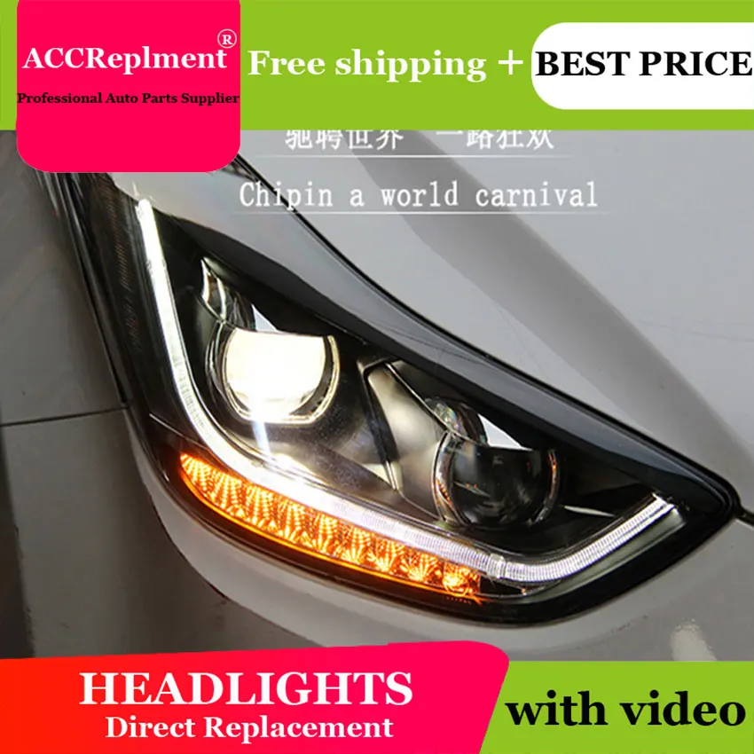 AUTO.PRO 2011-2015 For Hyundai elantra headlights LED DRL car styling light guide H7 head lamps Q5 bi xenon lens parking | Автомобили и