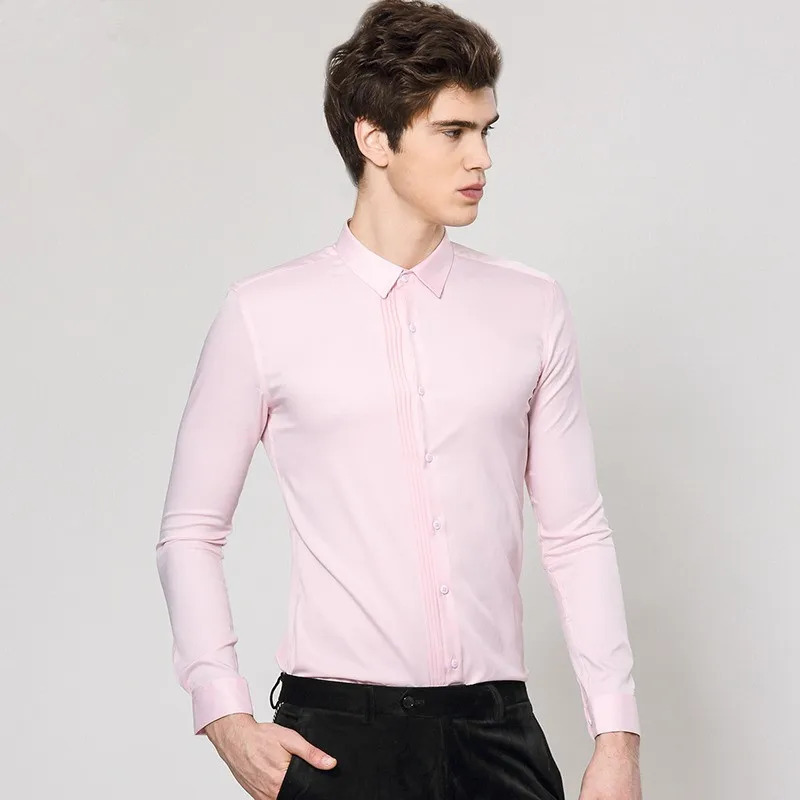 Высокое качество мужские весенние официальные облегающие рубашки смокинги