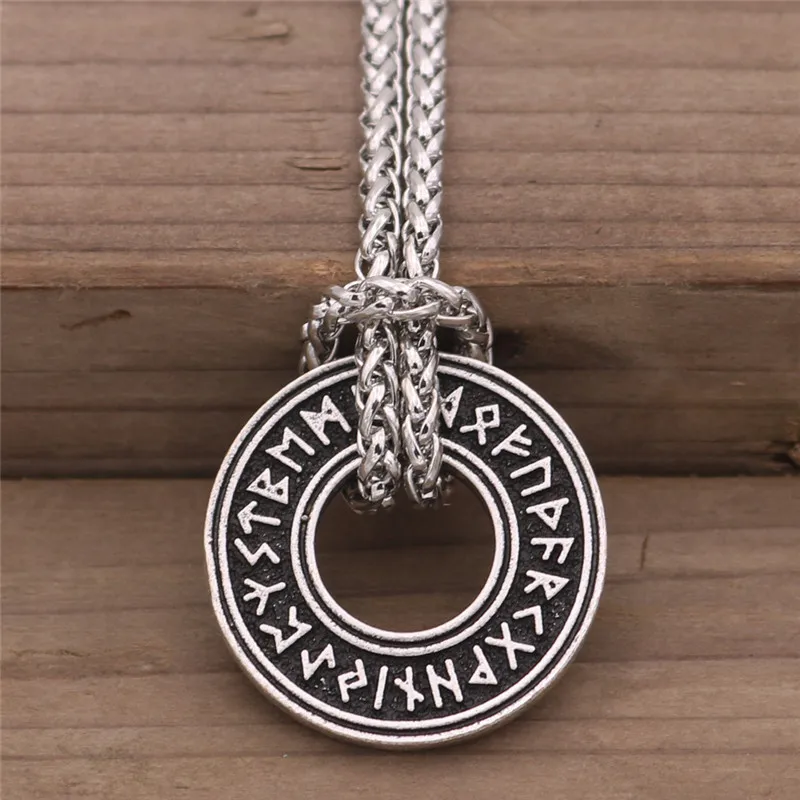 Metal Chain Silver Старший ФУТАРК украшения руны рунические ожерелье с круглой подвеской колье с кулоном в стиле викингов скандинавской амулет-талисман - Окраска металла: Metal Chain Silver