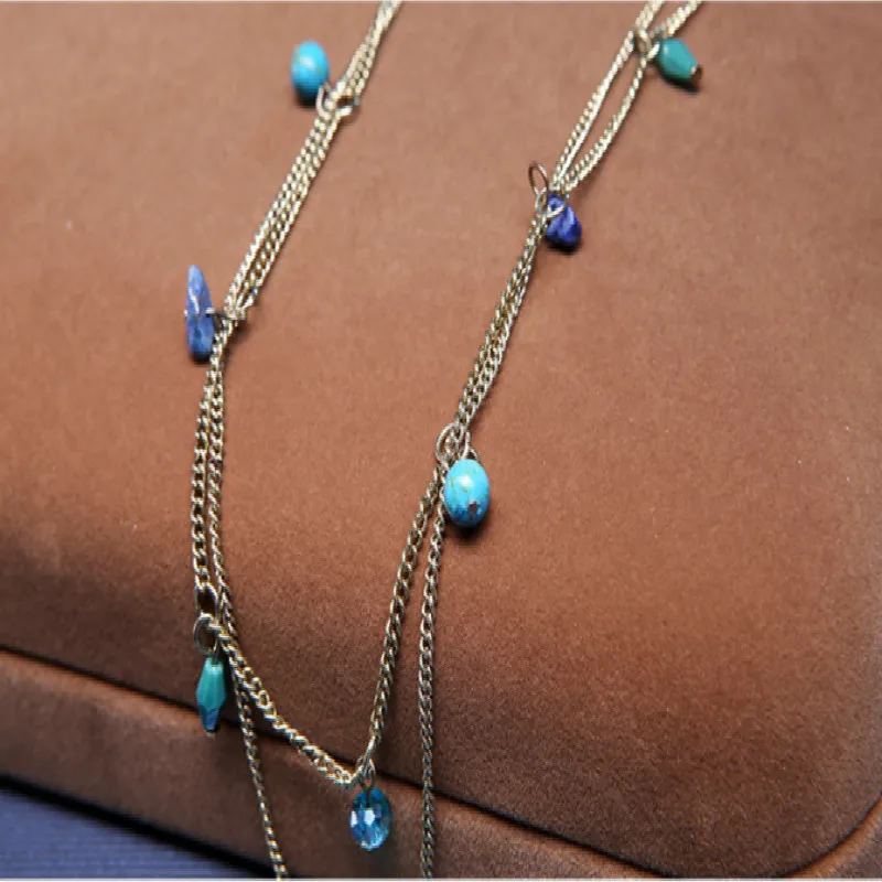 Цепочки и ожерелья Колье для свитера с двойным многослойная Подвеска Мода