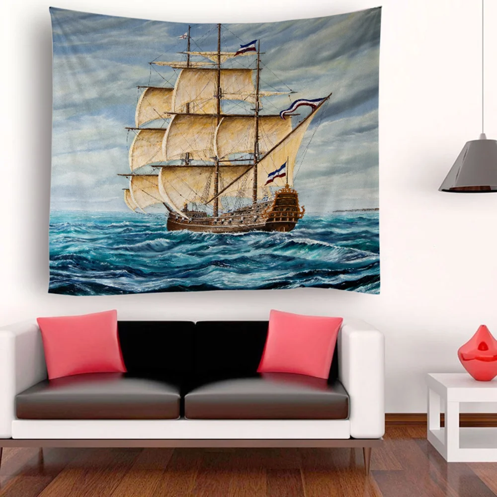 Sailboat Tapestry Wall Hanging Scenery Tapestries Seaside Sunset Forest Decora for Bedroom Living Room Dorm | Дом и сад