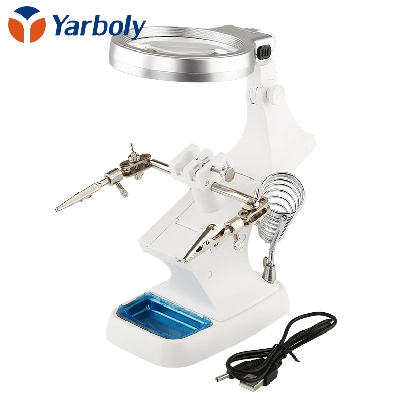 Увеличительное стекло 3X4.5X со светодиодной подсветкой|helping hand solder|helping handled lupa |