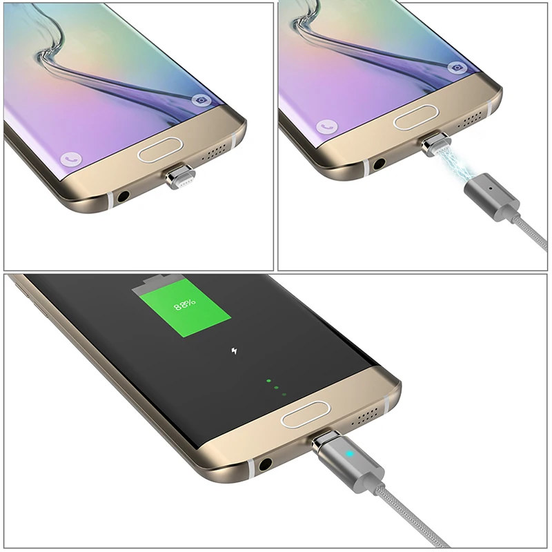 Светодиодный 360 градусов Круглый Магнитный адаптер USB Micro USB/type C/IOS кабель для быстрой зарядки для iPhone X 8 для samsung S8 Note 8 S6 S7 LG V