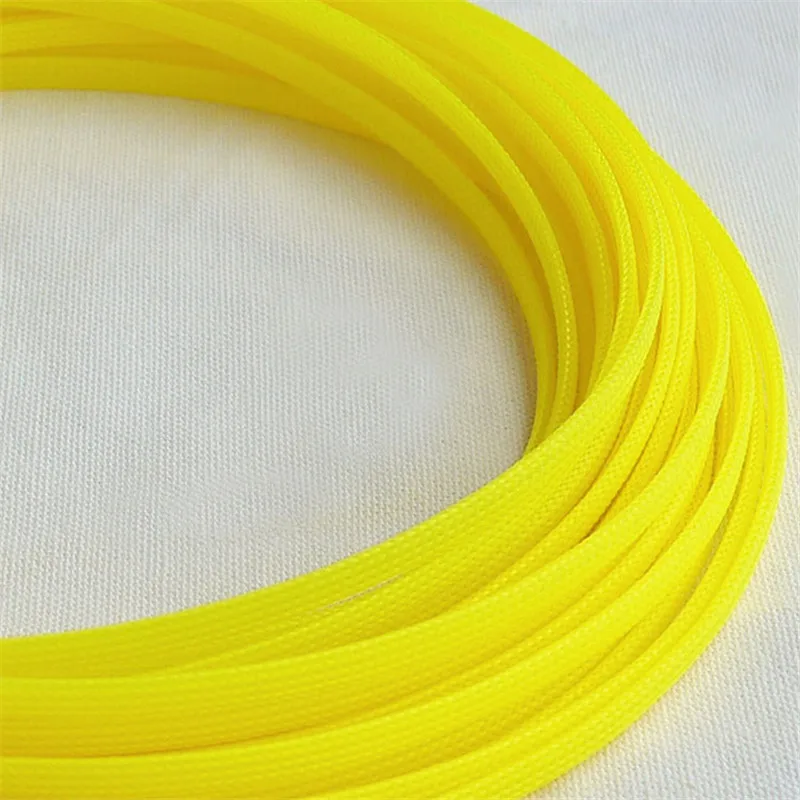 

1/10/100 Meters Yellow - High quality 6mm Braid PET Expandable Sleeving High Density Sheathing Plaited Cable Sleeves
