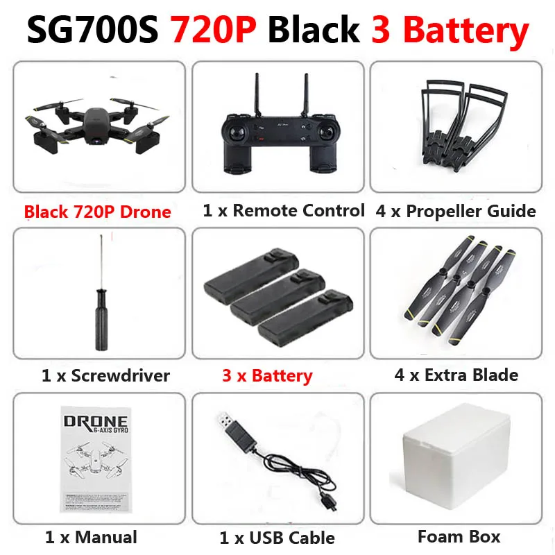 Black 720P 3b Foam SG700-S Профессиональный складной Дрон с двойной камерой 1080P 720P 4K WiFi FPV широкоугольный оптический поток RC Квадрокоптер вертолет - Цвет: Black 720P 3b Foam