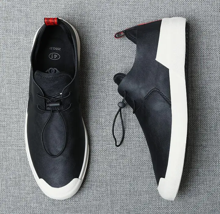 black with red Г., Весенняя Новая модная мужская кожаная повседневная обувь на шнуровке модная обувь крутые лоферы на плоской подошве - Цвет: black with red