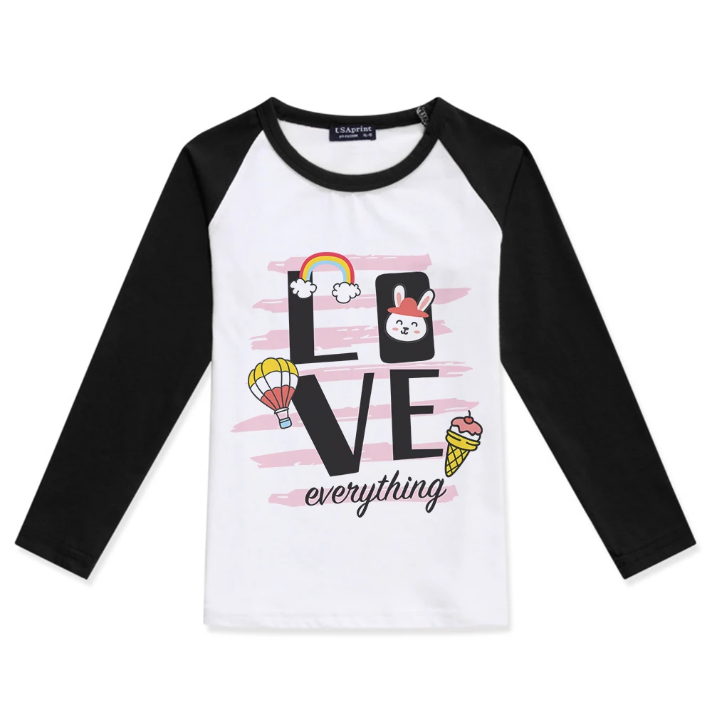 

2019 New Creative Letter LOVE Printed Girls Long Sleeve Cotton Baby Boy Tshirt Fashion Color Block T-Shirt Children Clothing