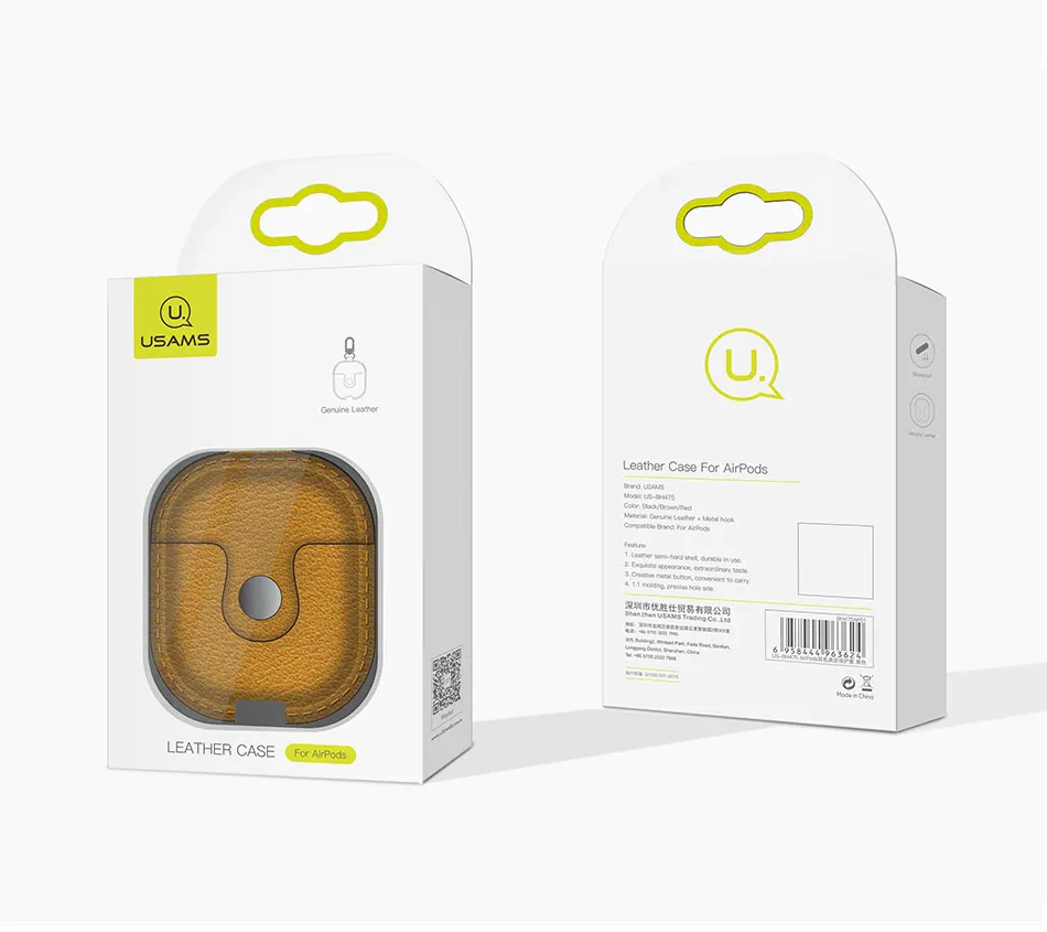 USAMS Роскошный кожаный чехол для Apple гарнитура для airpods Защитная крышка для Air Pods беспроводной bluetooth чехол для наушников протектор