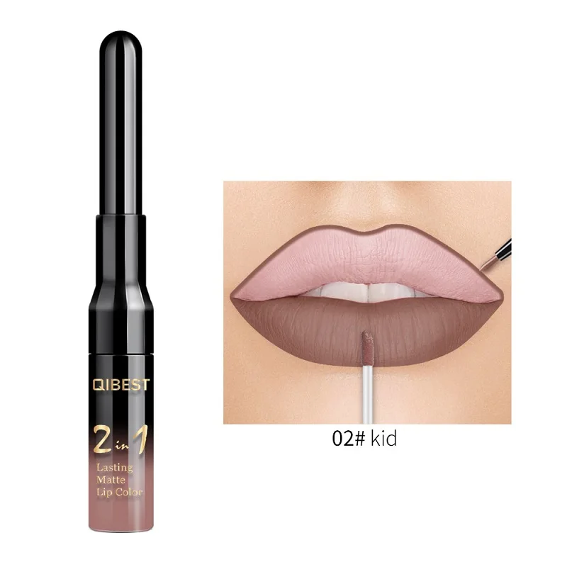02 Матовая губная помада блеск для губ, подводка для губ, 2 in1 Maquiagem Profissional Completa Агат отделкой в виде красных губ оттенок Толстая татуировки для макияжа Матовая жидкая губная помада - Цвет: 02