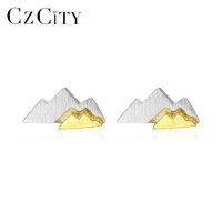 czcity brush genuine 925 sterling silver stud earrings for women fine jewelry party mountain boucle doreille femme gifts se0377
