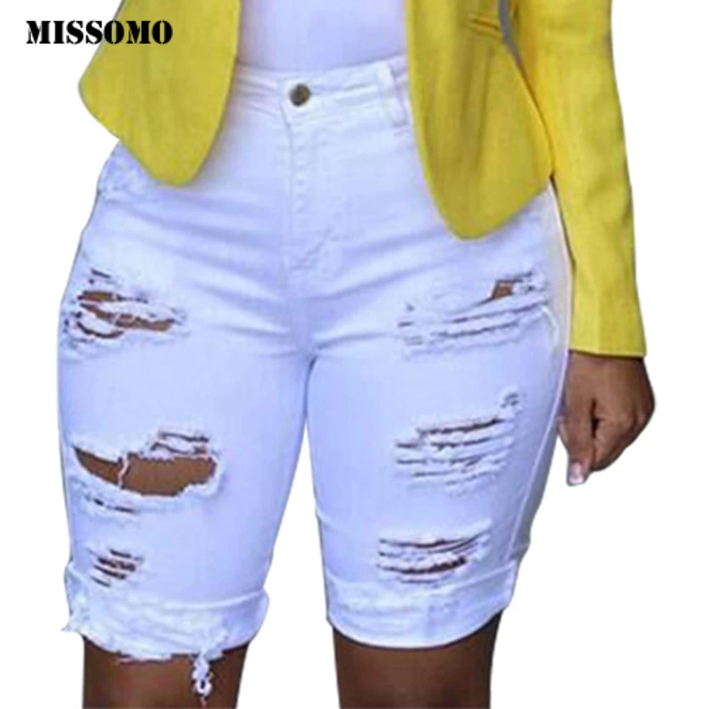 Женские Эластичные рваные джинсы MISSOMO джинсовые шорты Стрейчевые черного цвета |