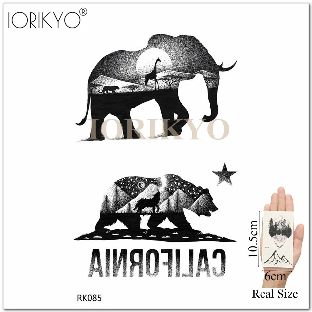 IORIKYO черный волка Временная тату наклейка для Для мужчин стрелки животных