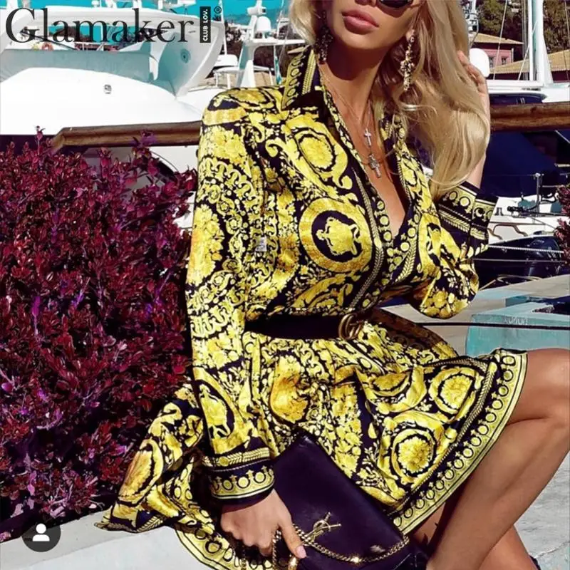 Женское мини платье с принтом пейсли Glamaker летнее Клубное длинным рукавом и