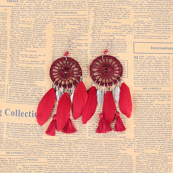 Retro Women's Feather Dreamcatcher Tassel Dangle Hook Earrings Jewelry | Украшения и аксессуары