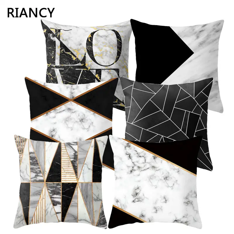 Черная Геометрическая мраморная декоративная подушка для дивана наволочка