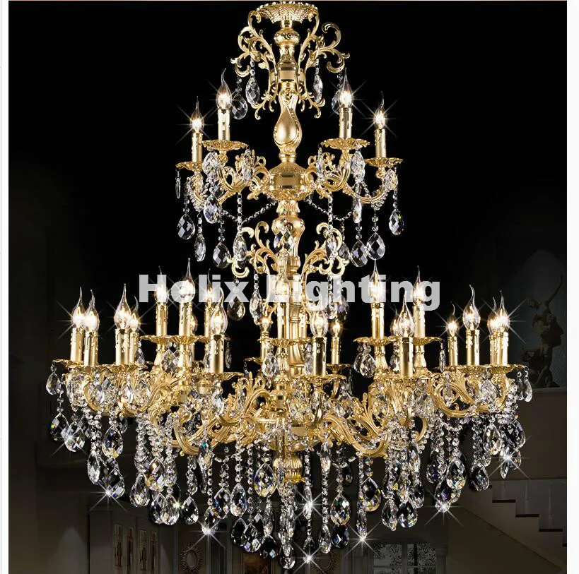 

European-style Modern Golden Crystal Chandelier Light Golden Alloy Crystal Lighting With 29Arms D1200mm LED AC 100% Guaranteed