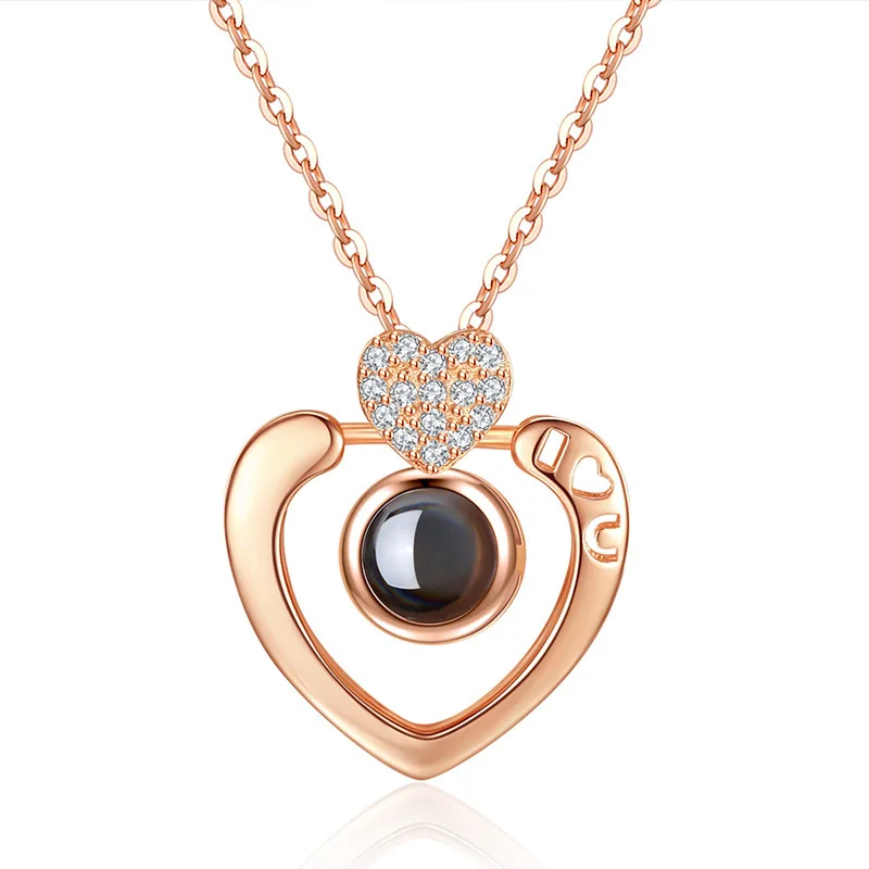 rose gold 100 языков I love you ожерелье кулон ожерелье Романтическая любовь память свадебное ожерелье - Окраска металла: rose gold