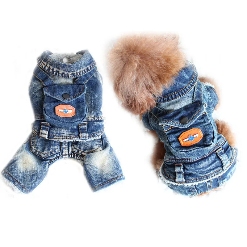 Зимний теплый джинсовый пиджак для маленьких собак кошек щенков худи комбинезон
