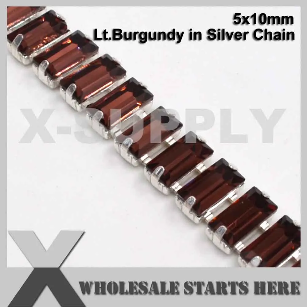 Lt.Burgundy 5x10 мм багет(прямоугольник) Кубок из горного хрусталя цепь для одежды, обуви, ювелирных изделий, домашних животных, шляпы/два разъема/5 ярдов/партия - Цвет: Lt.Burgundy