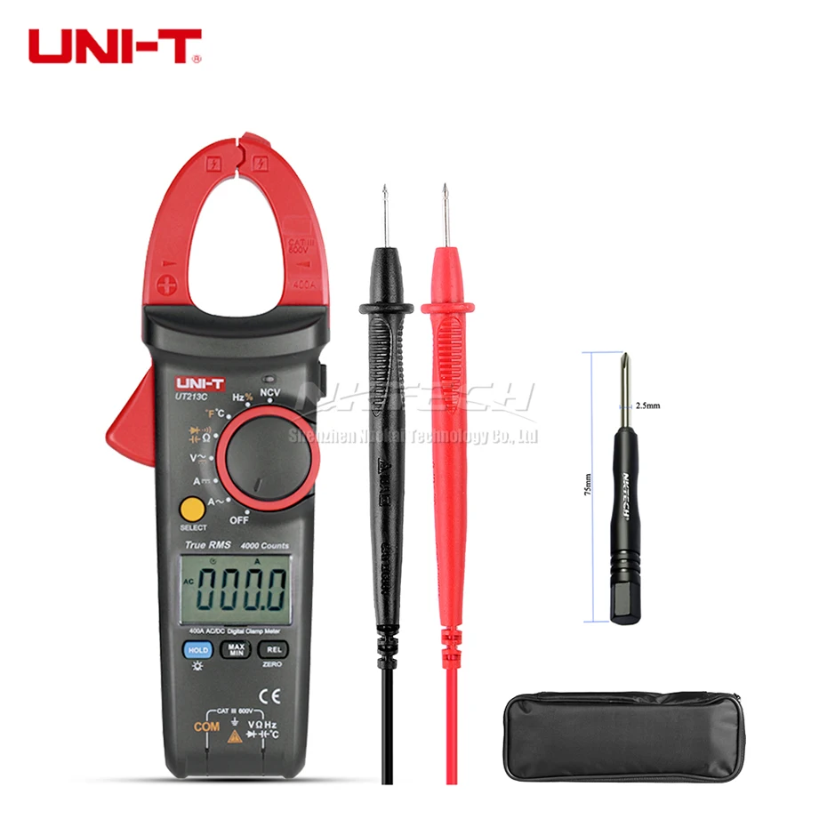 UNI-T цифровой клещи UT213C UT213B UT213A True RMS мультиметр Авто Диапазон температуры AC DC Амперметр Res емкость Freq NCV - Цвет: UT213C Temp DC 400A