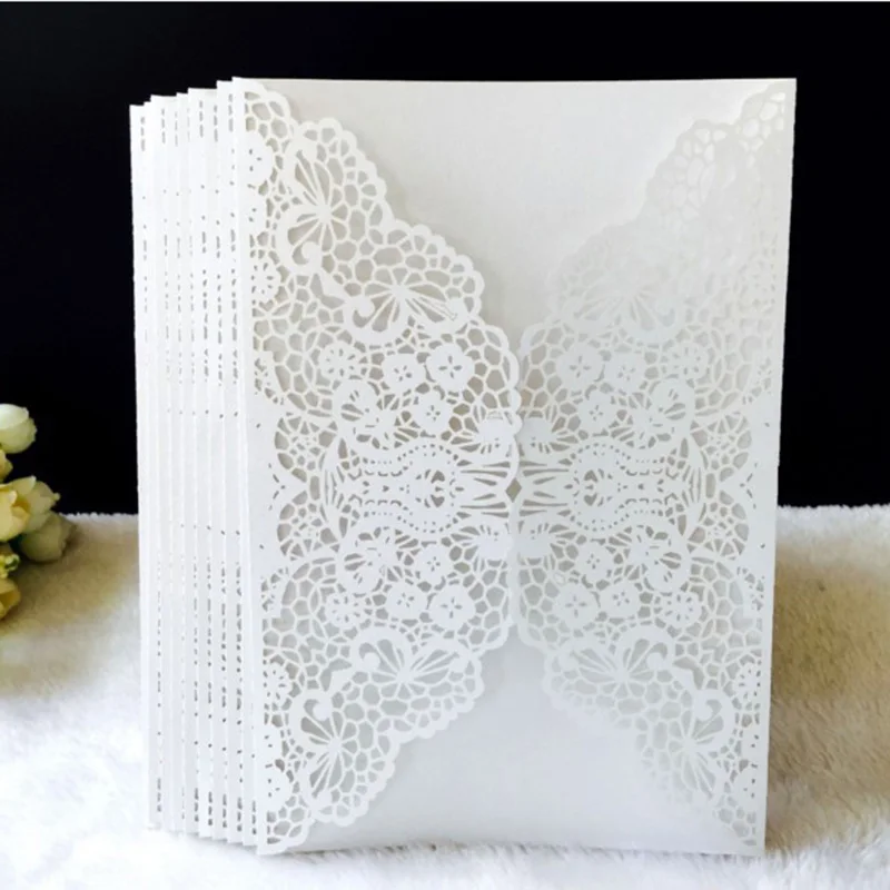 100pcs Rose Laser Cut Wedding Invitations Card Cute Elegant Lace Business Greeting Cards Birthday Wedding Party Favor Decoration