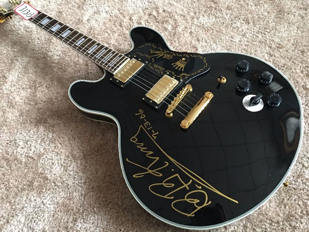 Джаз hollowbody Гитары глянцевый черный цвет BBKING сигнатур полу полые гитары золотые