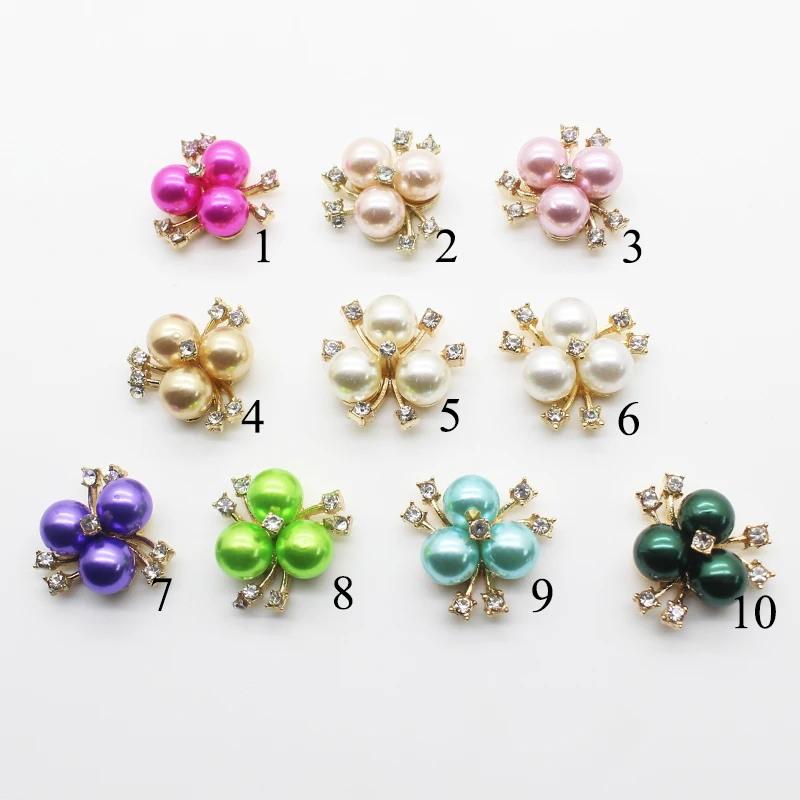 HOT 10pcs/lot 20MM Gold Flower Pearl Crystal Metal Rhinestone Buttons for Clothes DIY Kids Hair Accessories Wedding Decorative | Дом и сад