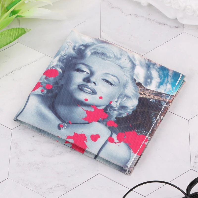 Женский кошелек двойного сложения короткий тонкий холщовый с рисунком сумка для