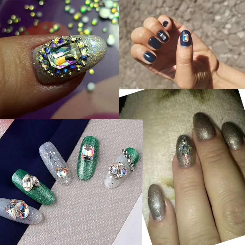 3D дизайн ногтей острые нижние стеклянные стразы украшение кончика ногтя Декор