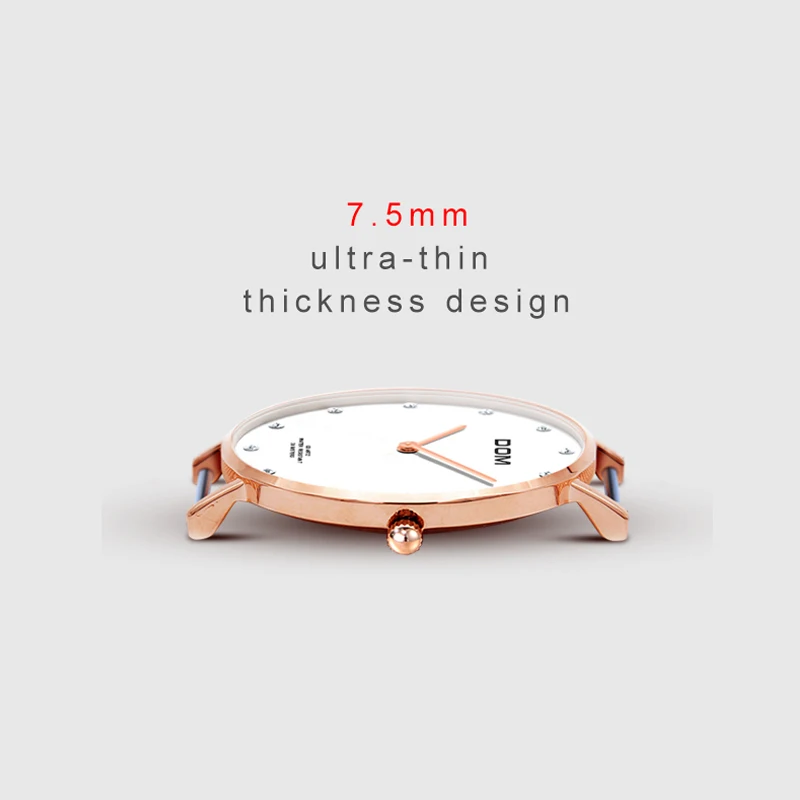 Часы DOM женские кварцевые с кожаным ремешком брендовые люксовые повседневные