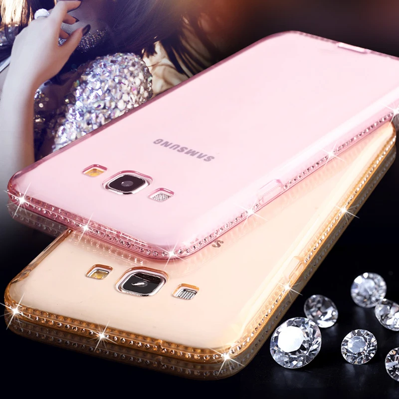 Soft Transparent Diamond Phone Cases For Samsung Galaxy S6 S7 Edge 2017 A3 A5 A7 A8 J3 J5 J7 Note 4 5 TPU Gel Cell Back Cover |