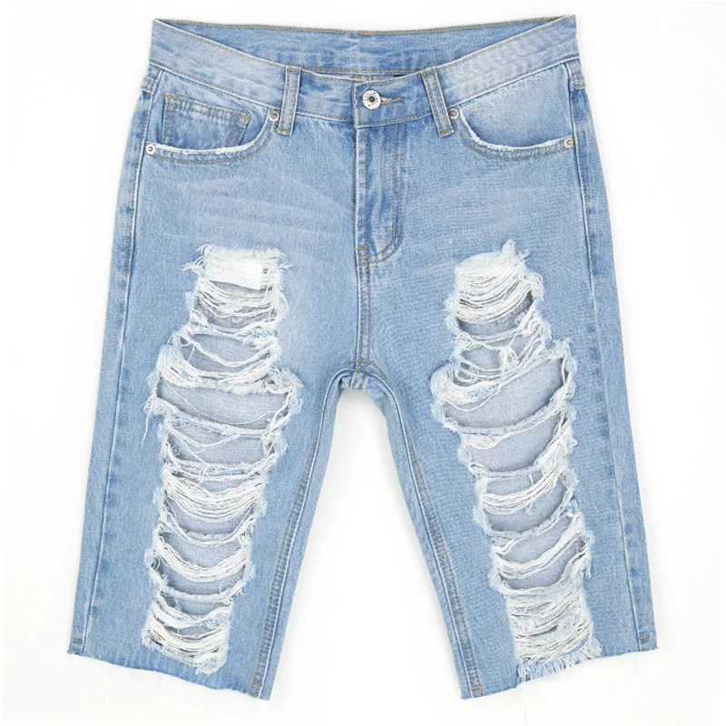 Женские джинсовые шорты-бойфренды повседневные шорты до колена с дырками лето 2021