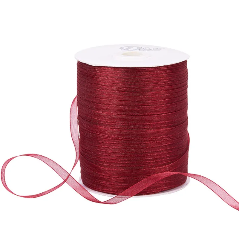 DarkRed 500 ярдов(457,2 м)/рулон 1/"(6 мм) органза лента для заворачивания подарка ленты фестиваль Рождество Валентина украшения оптом - Цвет: DarkRed