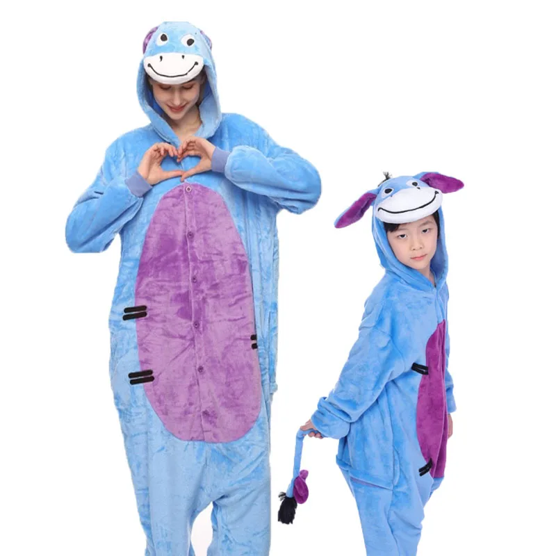 Для женщин Детская Kigurumi Пижама-комбинезон в виде животных, комплекты, одежда для сна с рисунком персонажей из мультфильмов» и «Единорог», зимние, для взрослых, подарок для ребенка, Фланелевая пижама с капюшоном - Цвет: Donkey