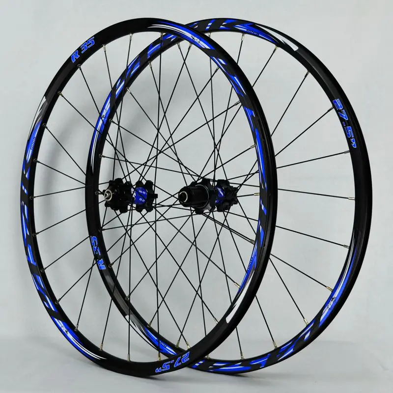 27.5 black blue 26 inch mountain bike mountain bike wheels 24 hours to draw the front 2 rear bearing hub Japan 4 super smooth 27.5 inch wheels - Color: 27.5 black blue