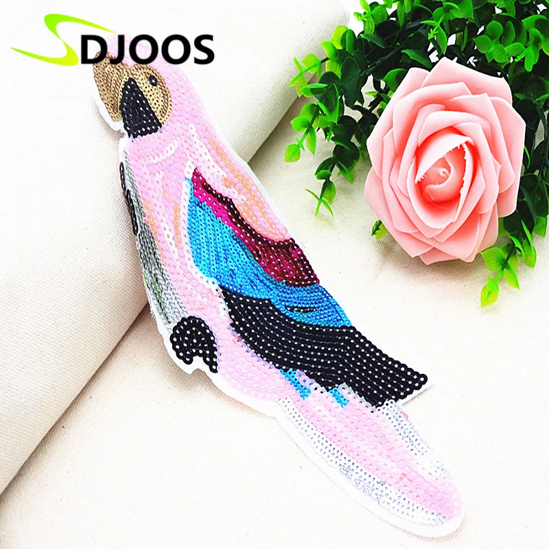 Parrot Embroidered Patches for Clothing Biker Motorcycle Cartoon Sequined Iron on Clothes Tops Jeans Jackets Crafts | Дом и сад