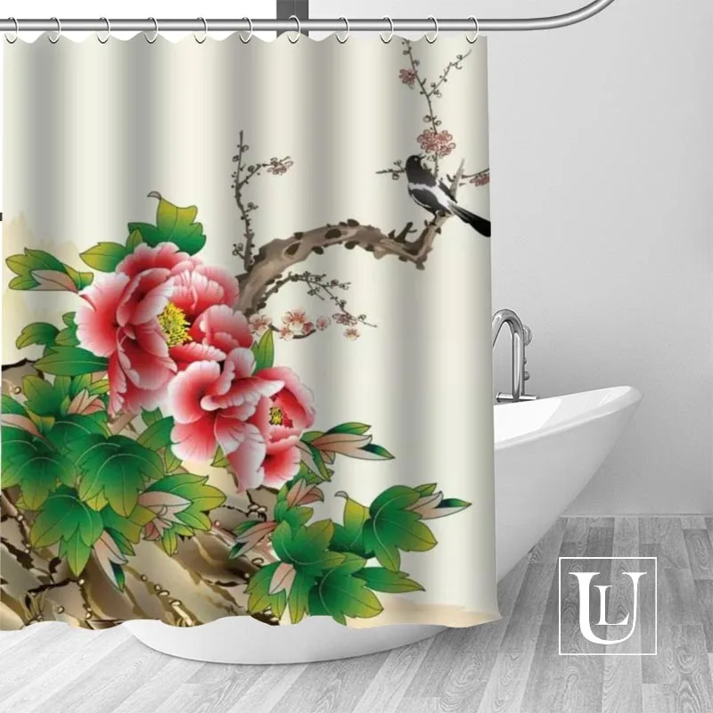 На заказ художественная живопись пион занавеска для душа современная ткань